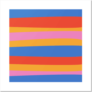 Groovy Wavy Stripe Pattern in Bright Pink, Red, Mustard, and Blue Posters and Art